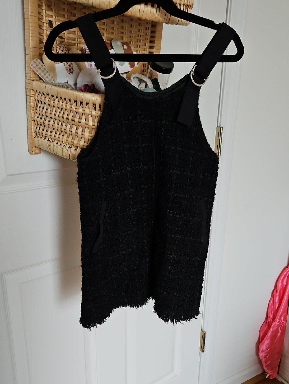 Zara Girls Black Tweed Pinafore Dress with Strap Details